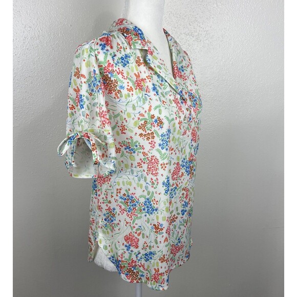 Vintage Just Oscar Blouse Women Large White Pink Floral All Over Print S/S Top - Picture 3 of 13